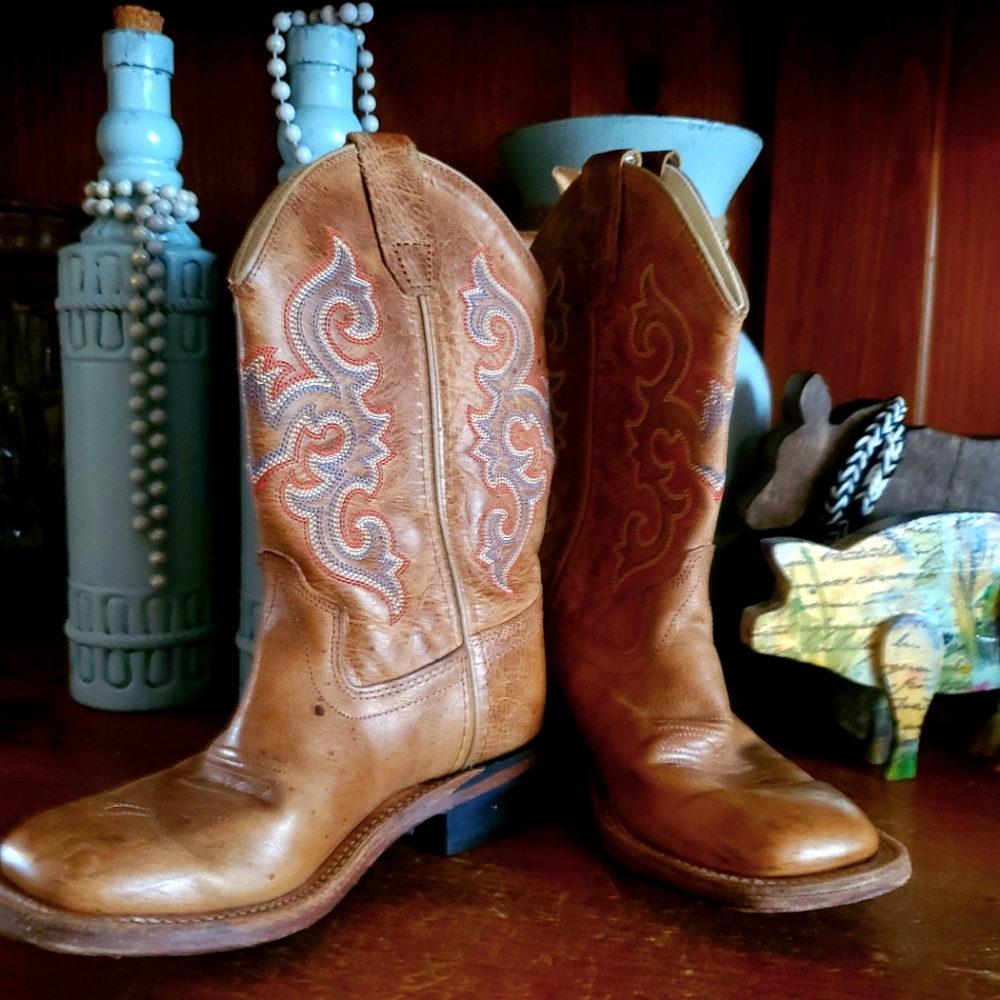 Old West Girls Leather Cowgirl Boots